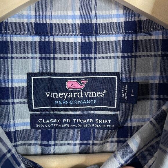 Vineyard Vines Shirt Mens Large Blue Plaid Performance Classic Fit Tucker - Picture 4 of 12